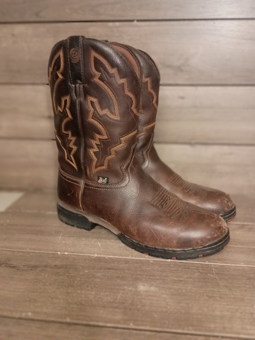 Justin Boots Mens Western Work Boots 9024 Size 10.5D Brown Leather Waterproof